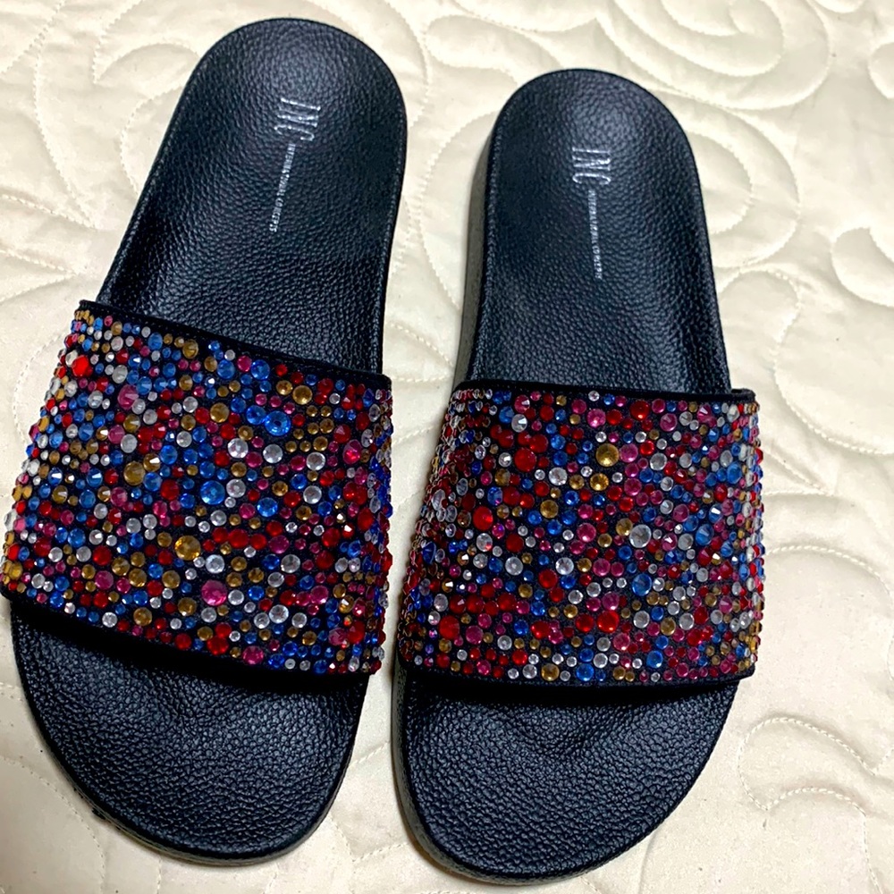 Rhinestone covered slip on shoes